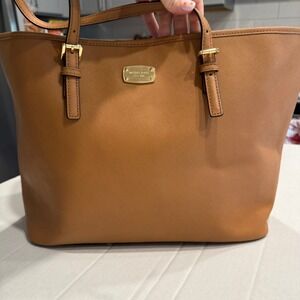 Michael Kors‎ Jet Set Travel Medium Tote Bag Acorn Tan Saffiano Leather Gold